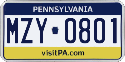 PA license plate MZY0801
