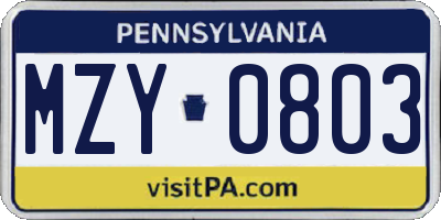 PA license plate MZY0803