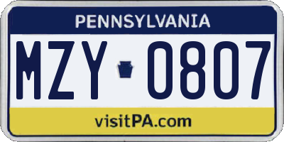 PA license plate MZY0807