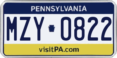 PA license plate MZY0822