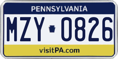 PA license plate MZY0826