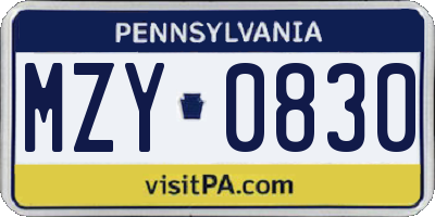 PA license plate MZY0830