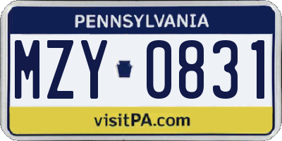 PA license plate MZY0831