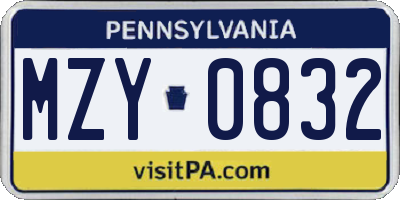 PA license plate MZY0832