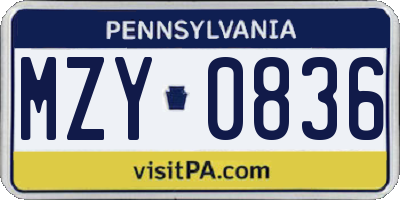 PA license plate MZY0836