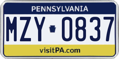 PA license plate MZY0837