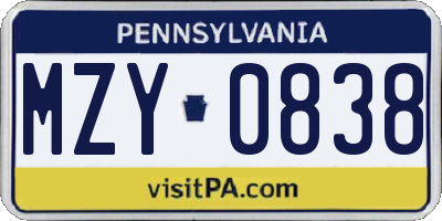 PA license plate MZY0838