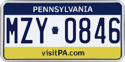 PA license plate MZY0846