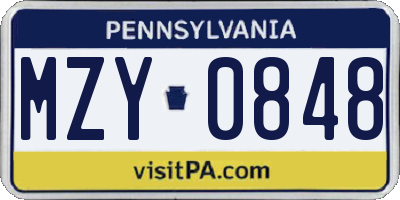 PA license plate MZY0848