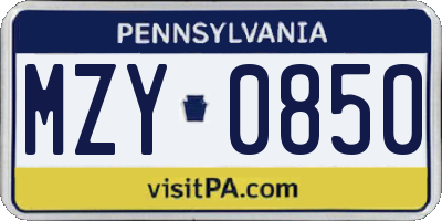 PA license plate MZY0850