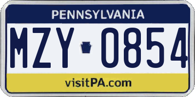 PA license plate MZY0854