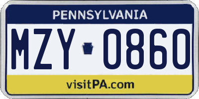 PA license plate MZY0860