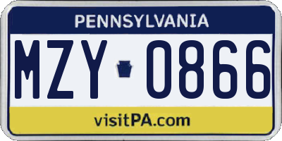 PA license plate MZY0866