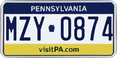 PA license plate MZY0874
