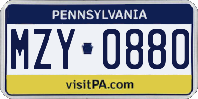 PA license plate MZY0880