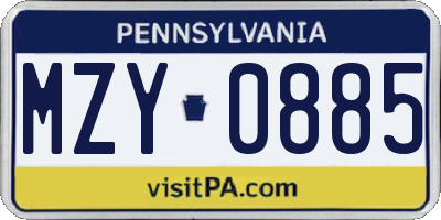 PA license plate MZY0885