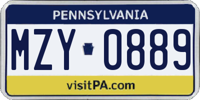PA license plate MZY0889