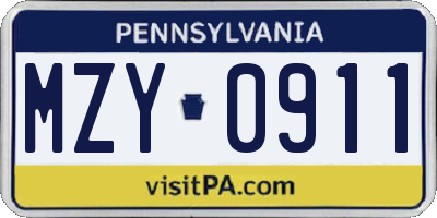PA license plate MZY0911