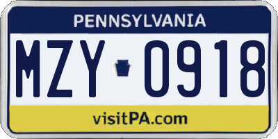 PA license plate MZY0918