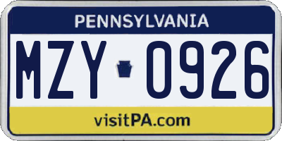 PA license plate MZY0926