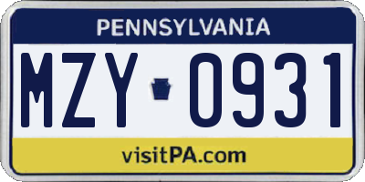 PA license plate MZY0931