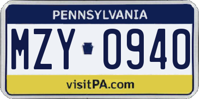 PA license plate MZY0940