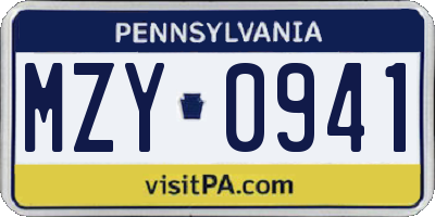 PA license plate MZY0941