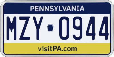 PA license plate MZY0944