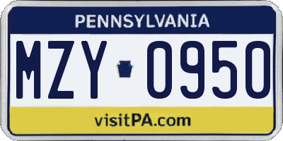 PA license plate MZY0950