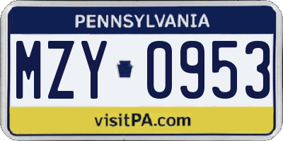 PA license plate MZY0953