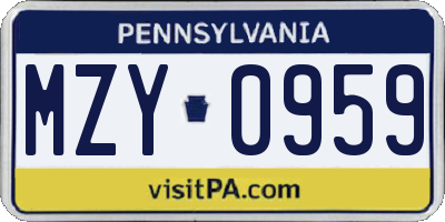 PA license plate MZY0959