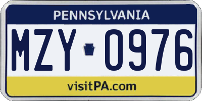 PA license plate MZY0976