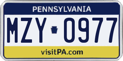 PA license plate MZY0977