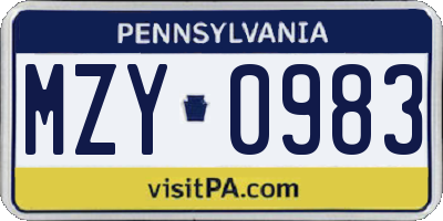 PA license plate MZY0983