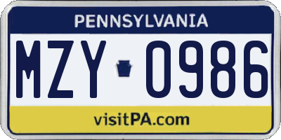 PA license plate MZY0986