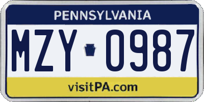 PA license plate MZY0987