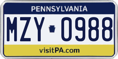 PA license plate MZY0988