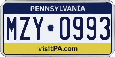PA license plate MZY0993