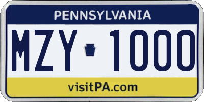PA license plate MZY1000