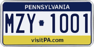 PA license plate MZY1001