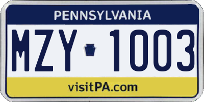 PA license plate MZY1003