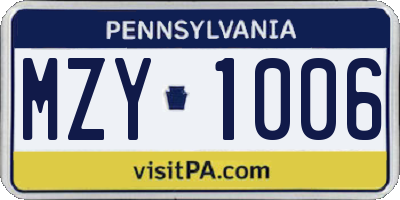 PA license plate MZY1006