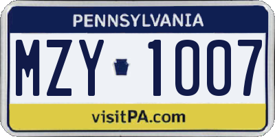 PA license plate MZY1007
