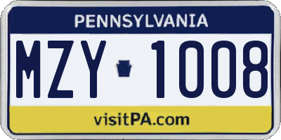 PA license plate MZY1008