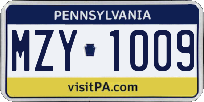 PA license plate MZY1009