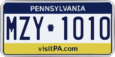 PA license plate MZY1010