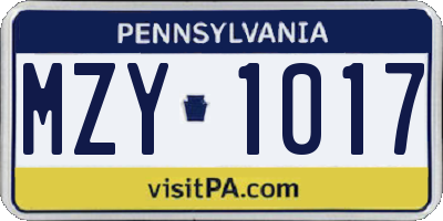 PA license plate MZY1017