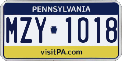 PA license plate MZY1018