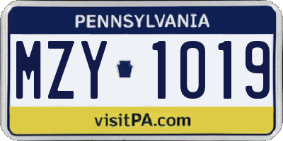 PA license plate MZY1019