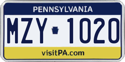 PA license plate MZY1020